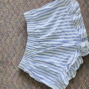 Blue and White Striped Ruffle Shorts